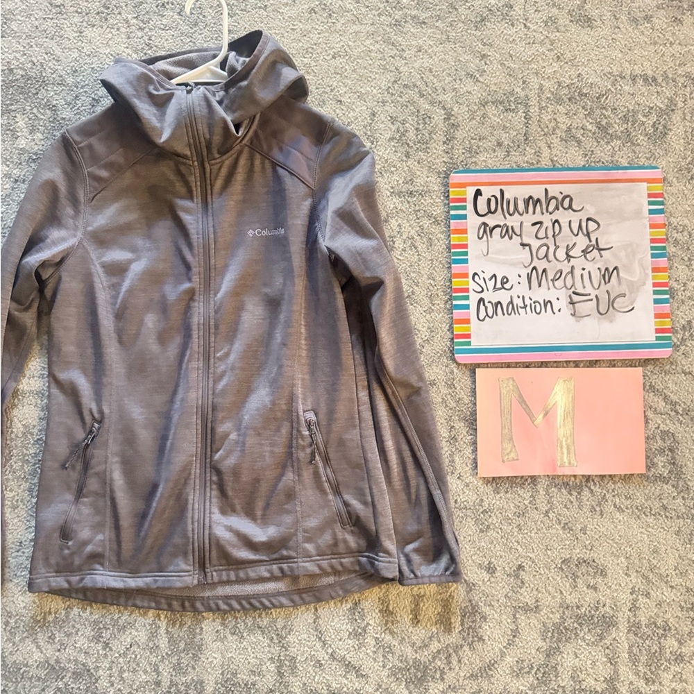 Columbia Women’s Softshell Jacket Medium Gray Hooded Fleece Lined Sport